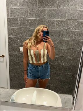 Cropped Crochet Tank with Tan, Yellow, Brown, and Green